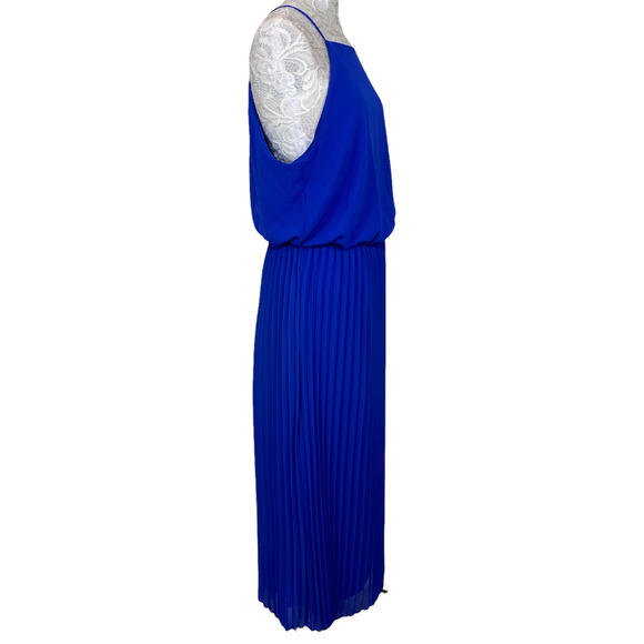 Sam Edelman Royal Blue Drape Front Accordion Pleat Skirt Midi Dress Size M Women - Picture 8 of 10